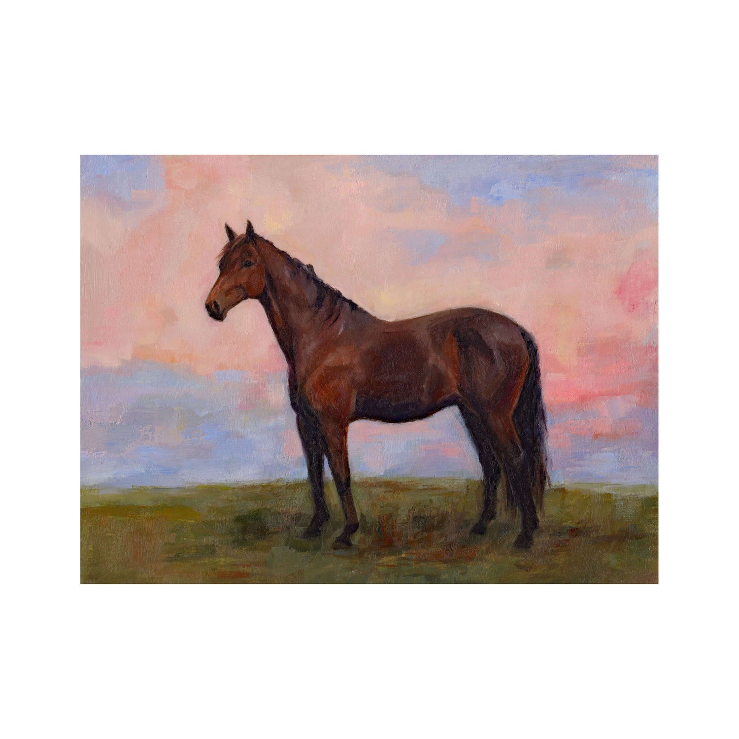 dark bay horse oil painting side view by jess richter art