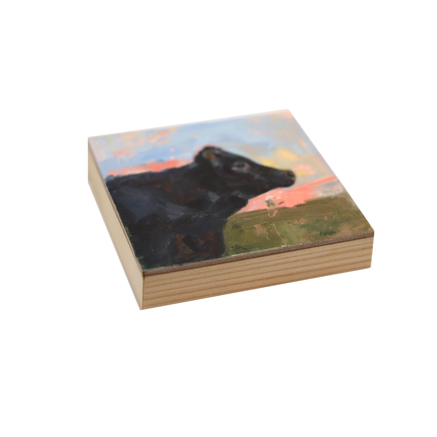 Black Angus Cow in Pasture 15 | Original Mini Oil Painting | 4”x4”