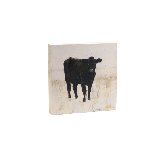 Print on Canvas | Black Cow in Snow | Hand Detailed Foil | 5"x5"