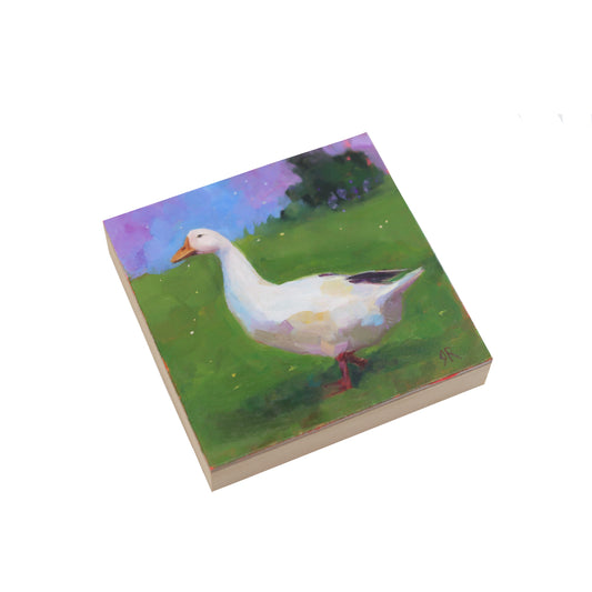 White Duck in Landscape 7 | Original Oil Painting 4”x4”