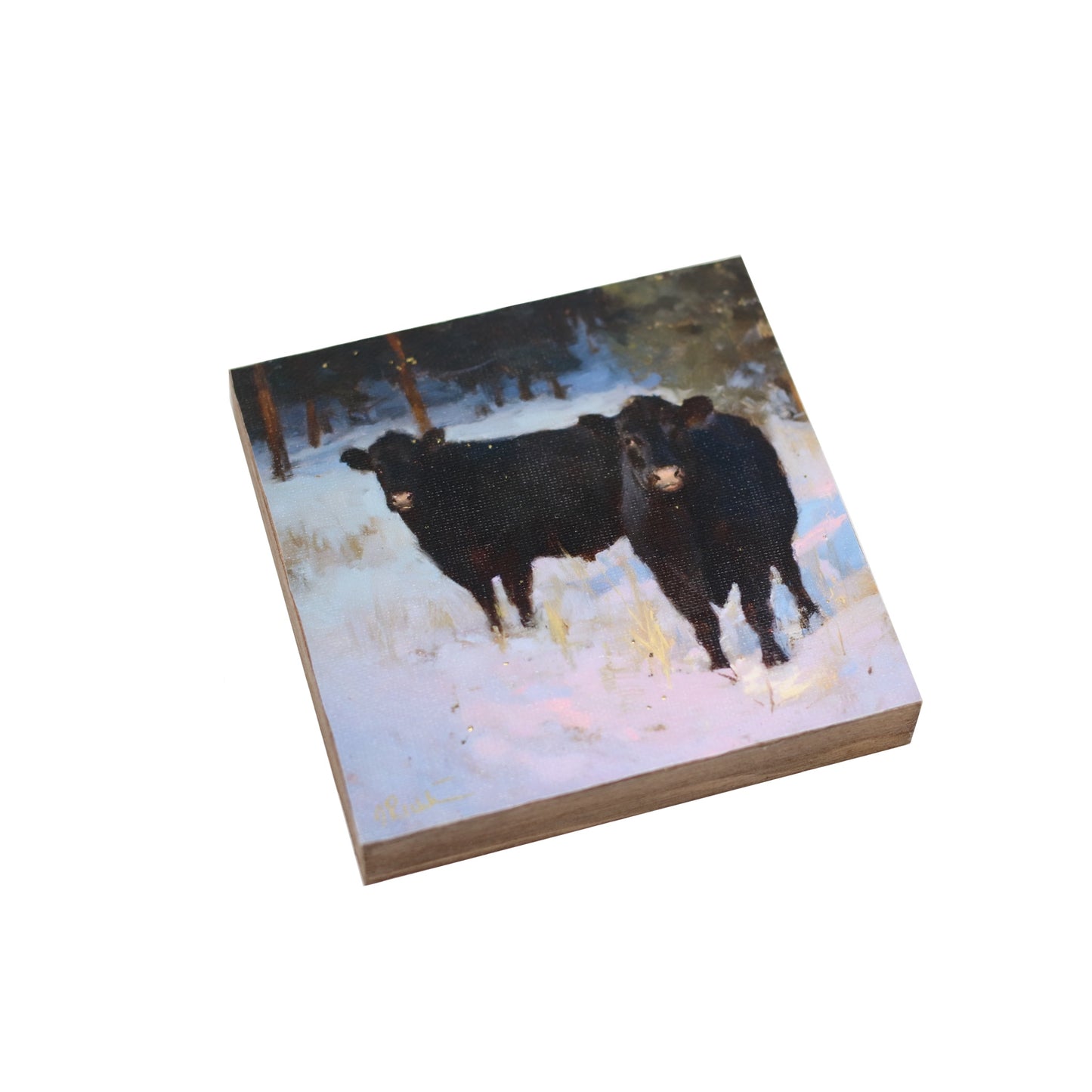 Print on Canvas | Hand Detailed | Black Cows | 5x5”