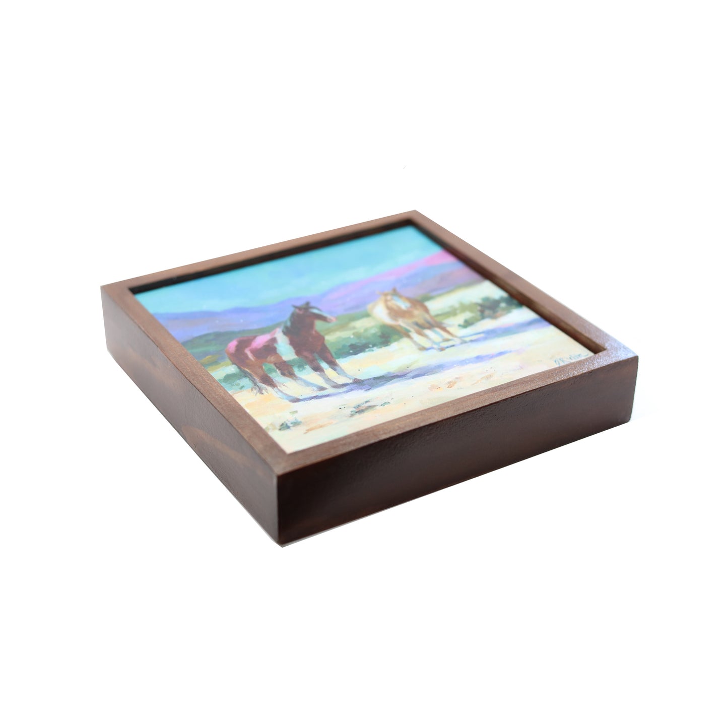 Horses under Turquoise Sky | Original Oil Painting | Framed 5”x7”