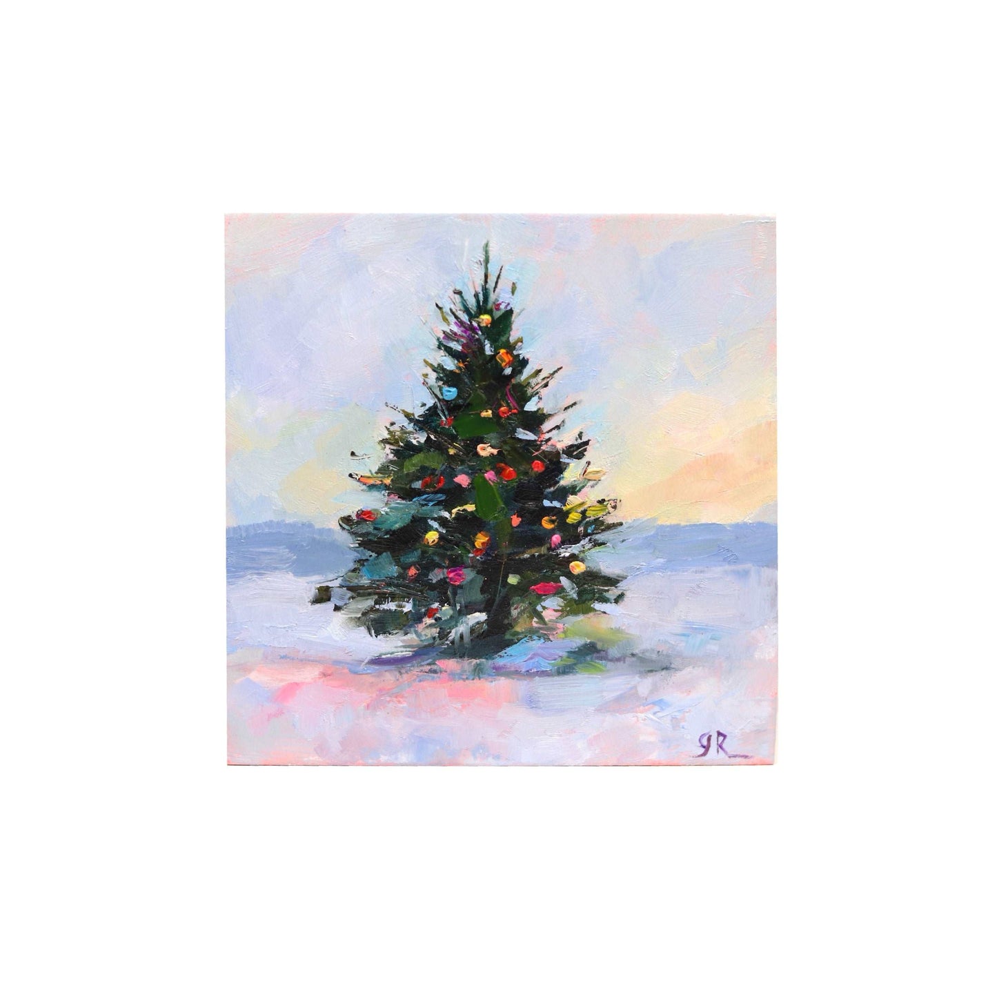 Christmas Tree in Snow | Original Mini Oil Painting | 4”x4”