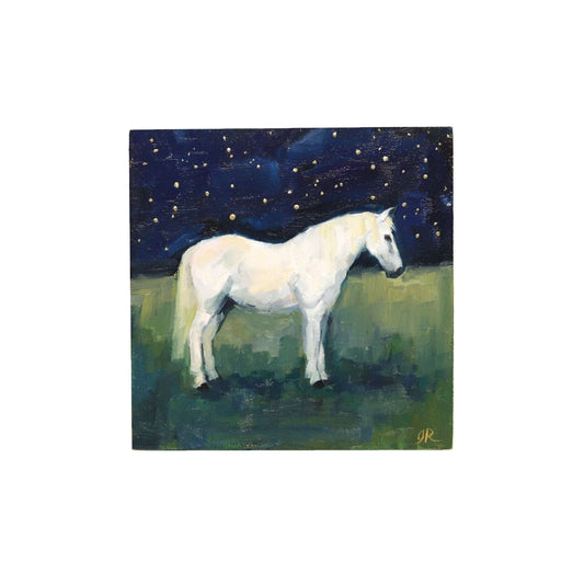 White Horse Mini Portrait | Original Oil Painting | 4”x4”