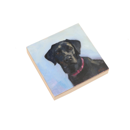 Black Labrador | Original Oil Painting | Miniature Art 4”x4”