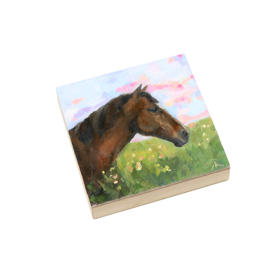 Brown Horse Portrait 19 | Original Mini Oil Painting | 4”x4”