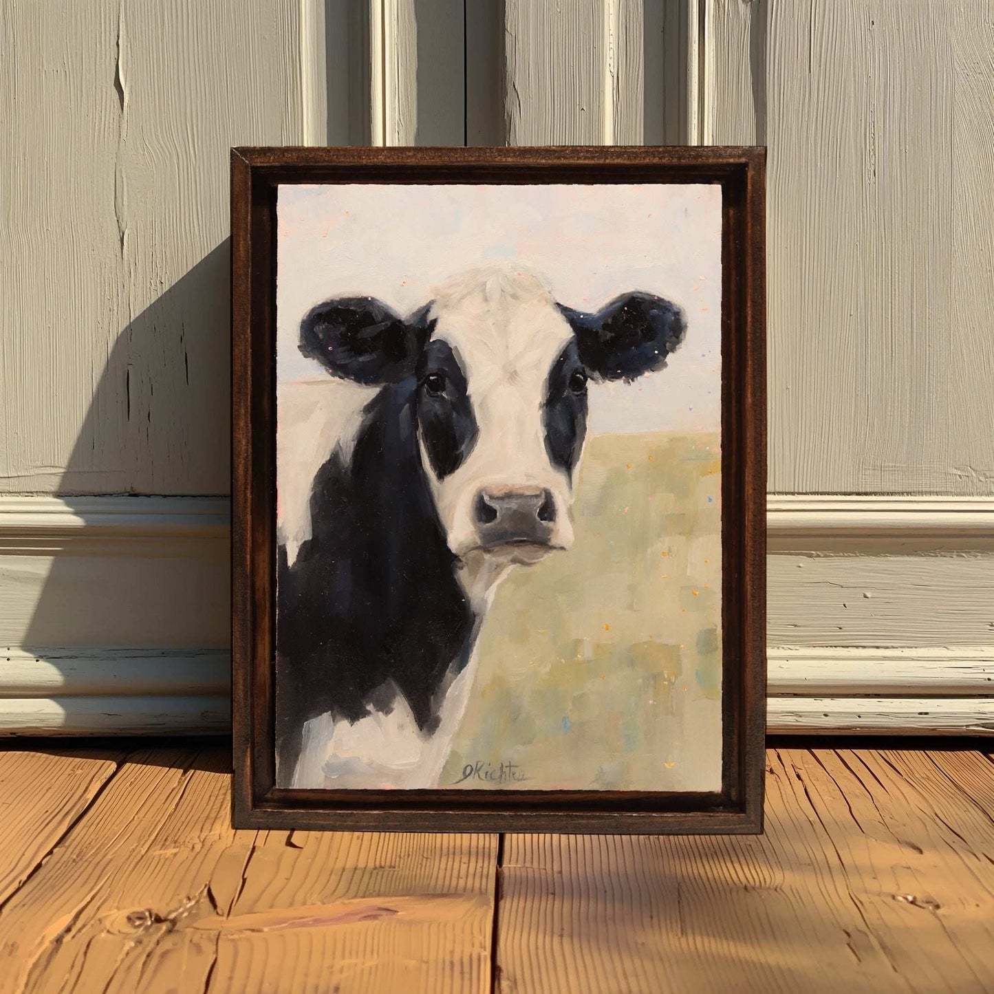 Holstein Cow Portrait 27 | Original Oil Painting | Framed 5”x7”