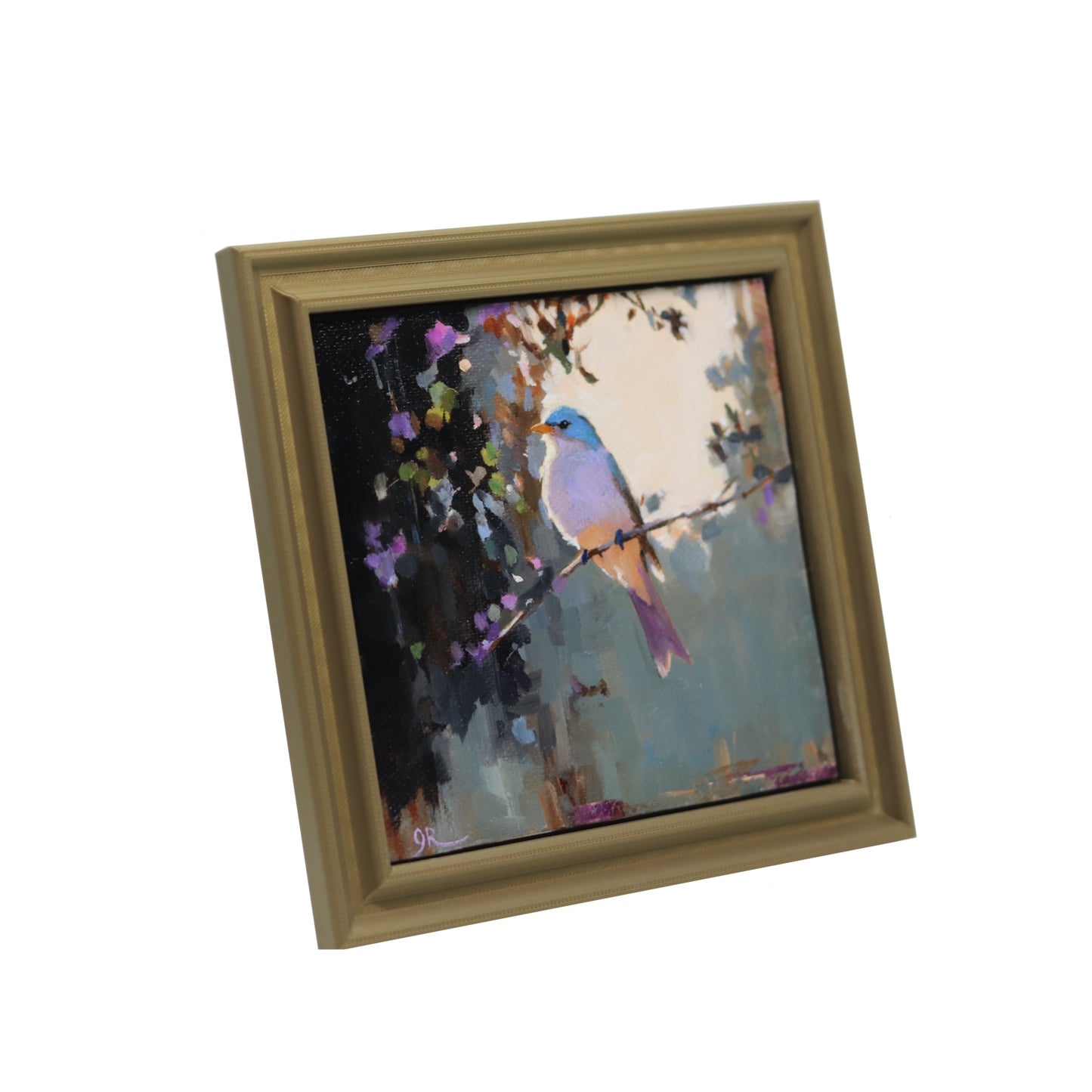 Original Oil Painting | Bluebird Scene | 5”x5” Framed Art