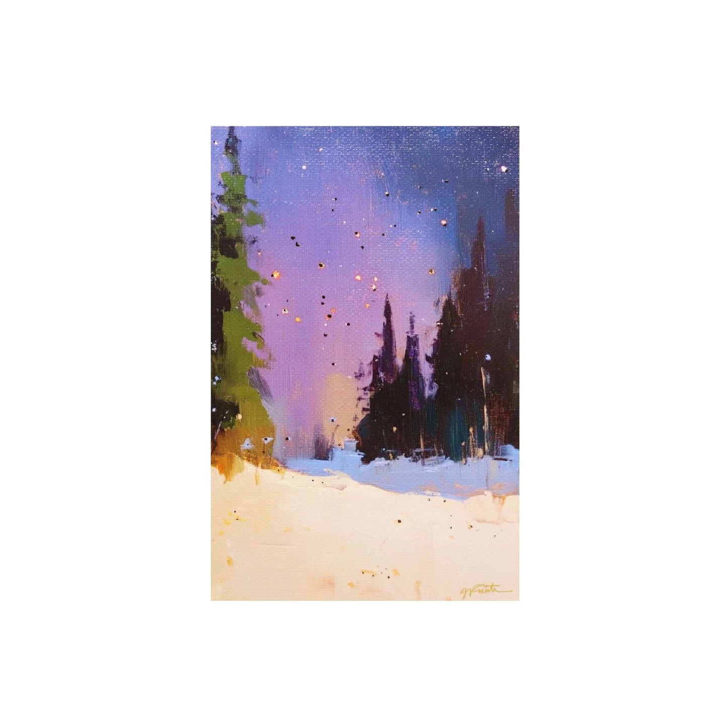 Print on Canvas | Winter Woods at Night | Hand Detailed Foil | 4"x6"