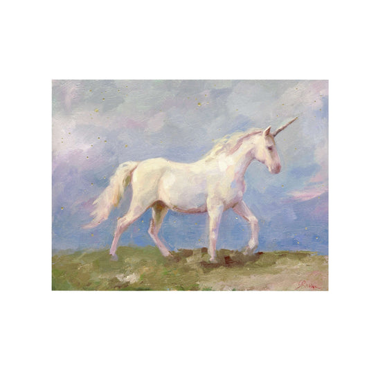 Dreamy Unicorn and Glittering Stars | Original Oil Painting | 6”x8”
