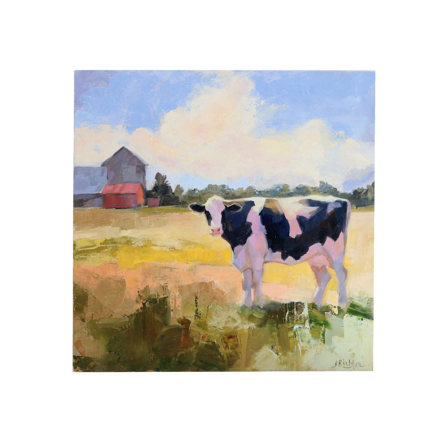 Cow in Pasture 6 | Original Oil Painting | 8”x 8”