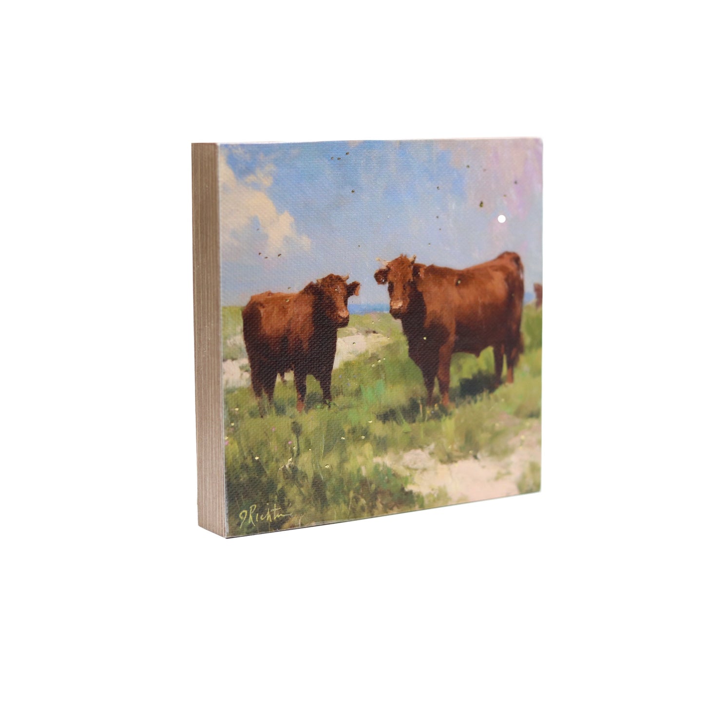 Print on Canvas | Brown Cows | Hand Detailed | 5x5”