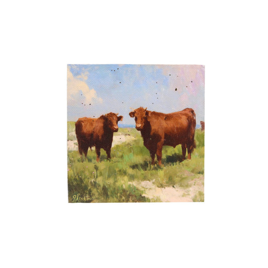 Print on Canvas | Brown Cows | Hand Detailed | 5x5”
