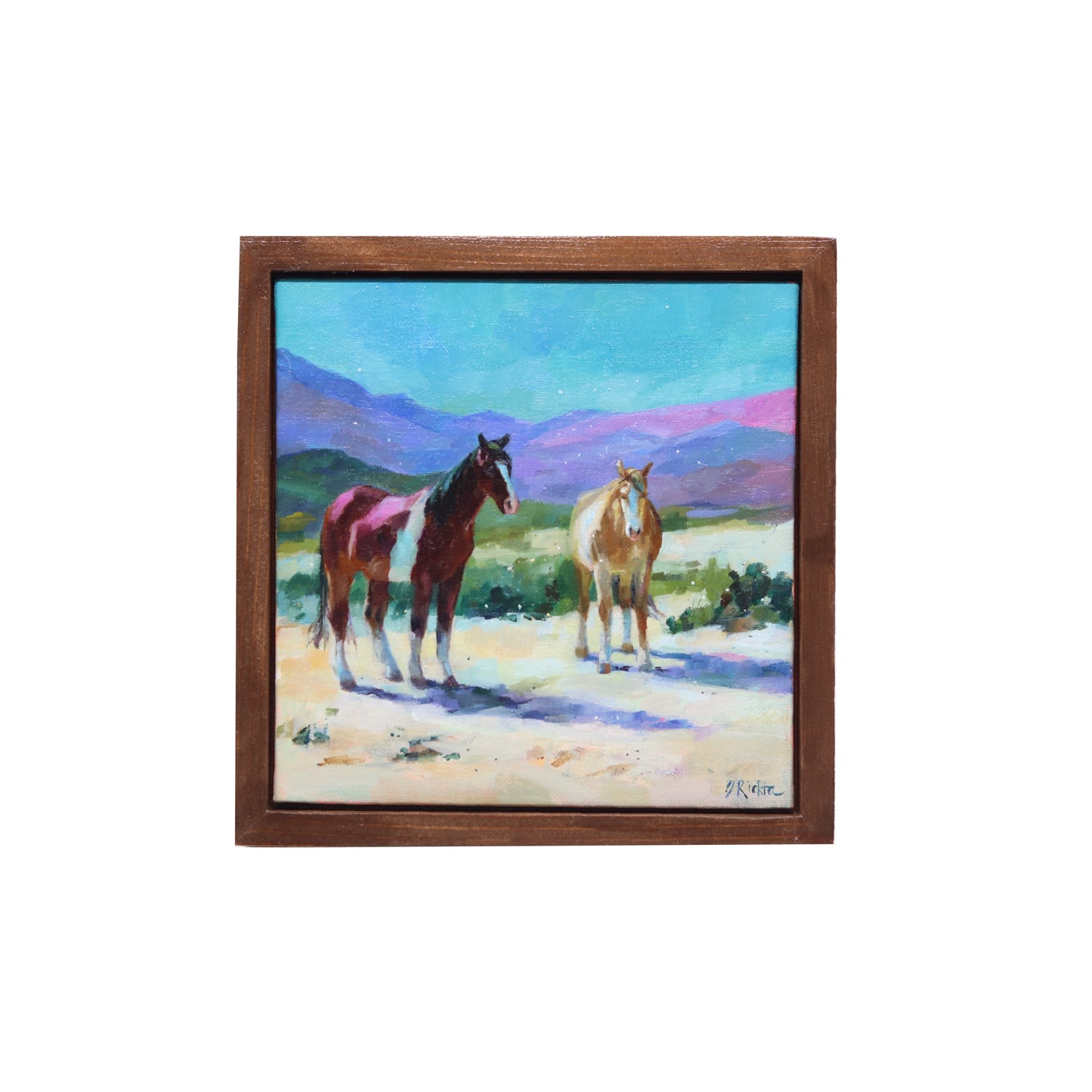 Horses under Turquoise Sky | Original Oil Painting | Framed 5”x7”