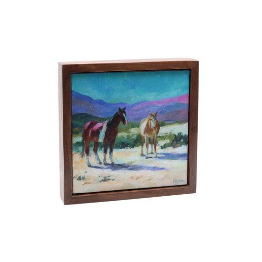 Horses under Turquoise Sky | Original Oil Painting | Framed 5”x7”