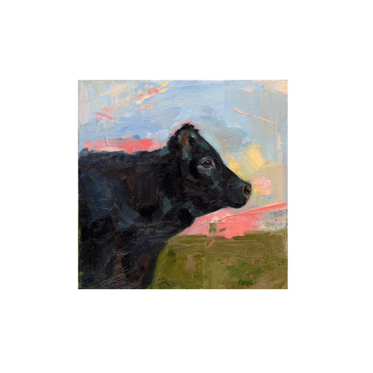 4x4" miniature oil painting of black angus cow