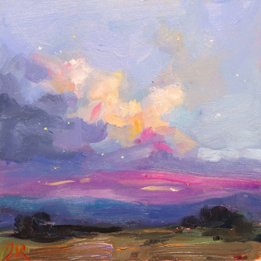 Purple Sky Landscape 45 | Original Mini Oil Painting | 4”x4”