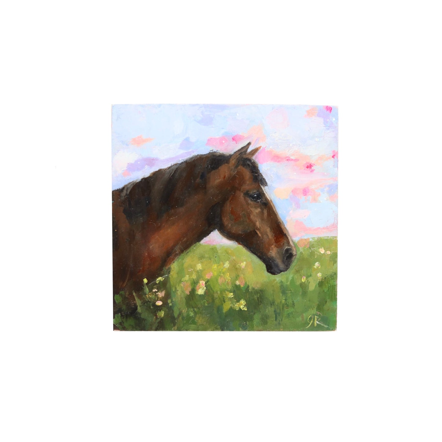 Brown Horse Portrait 19 | Original Mini Oil Painting | 4”x4”