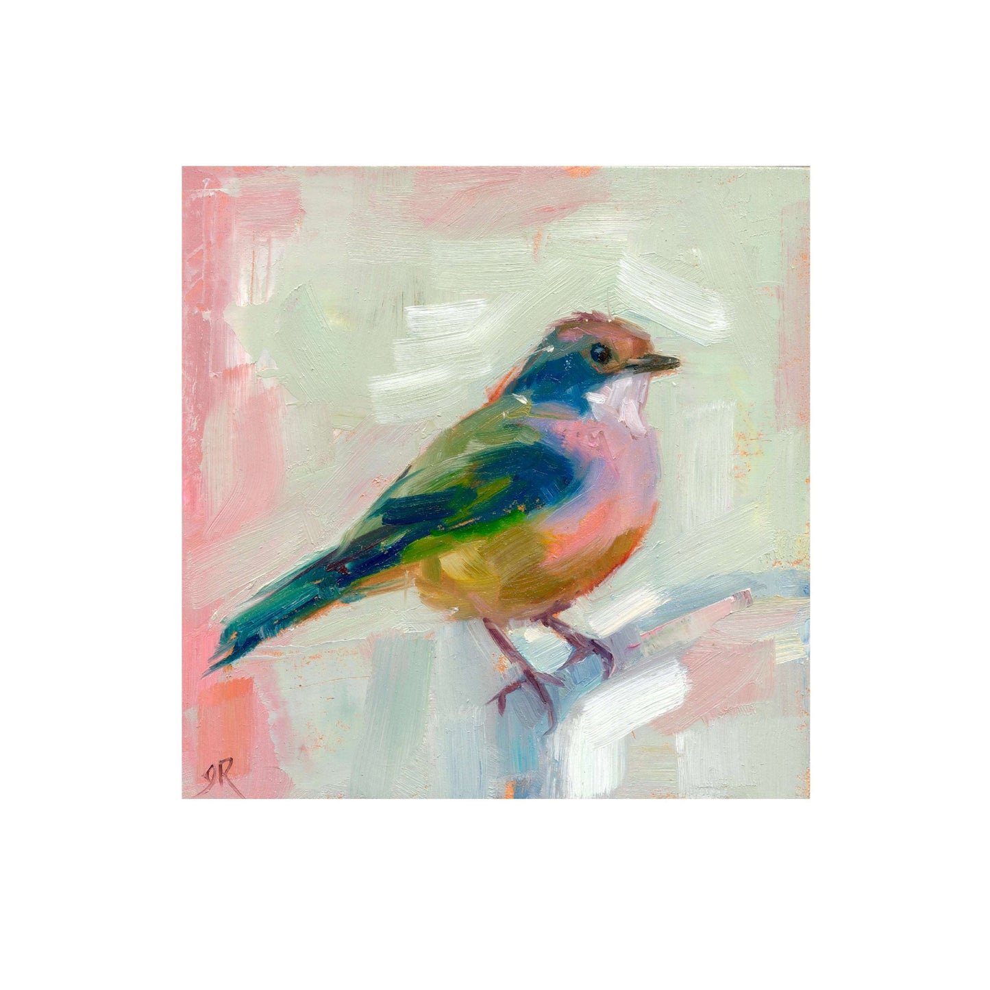 Colorful Mini Bird | Original Oil Painting | 4”x4”