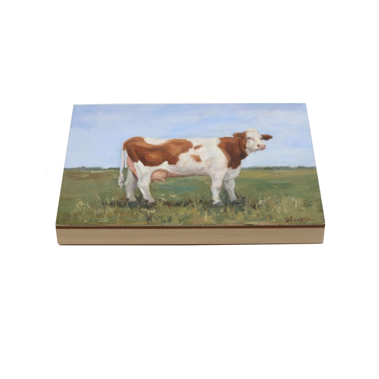 Brown-white-Holstein-cow-oil-painting