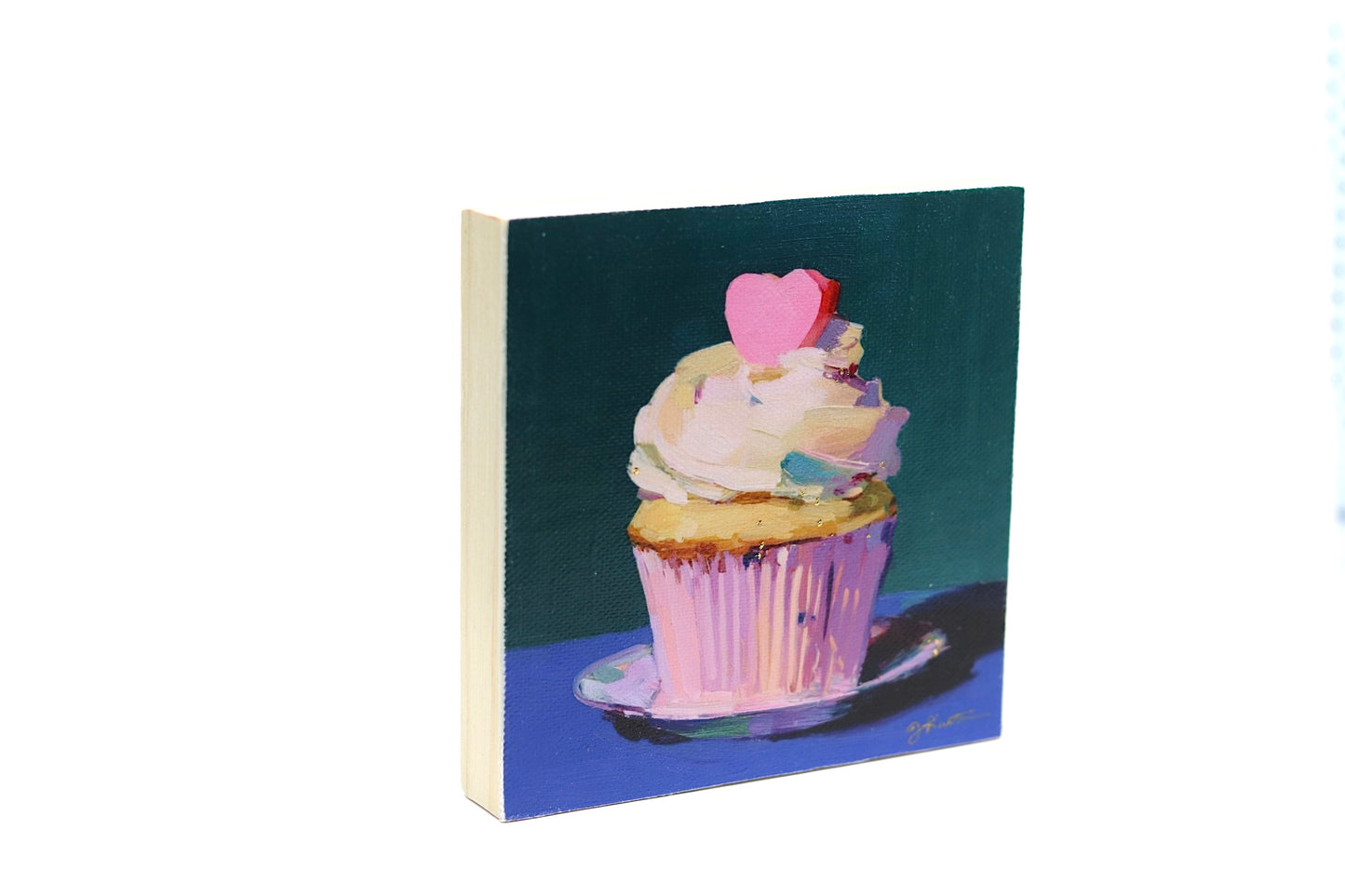 Print on Canvas | Cupcake with Heart | Hand Detailed Foil | 5"x5"