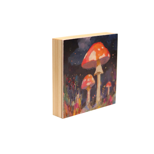 Mushrooms at Night 3 | Original Oil Painting |4"x4" Art
