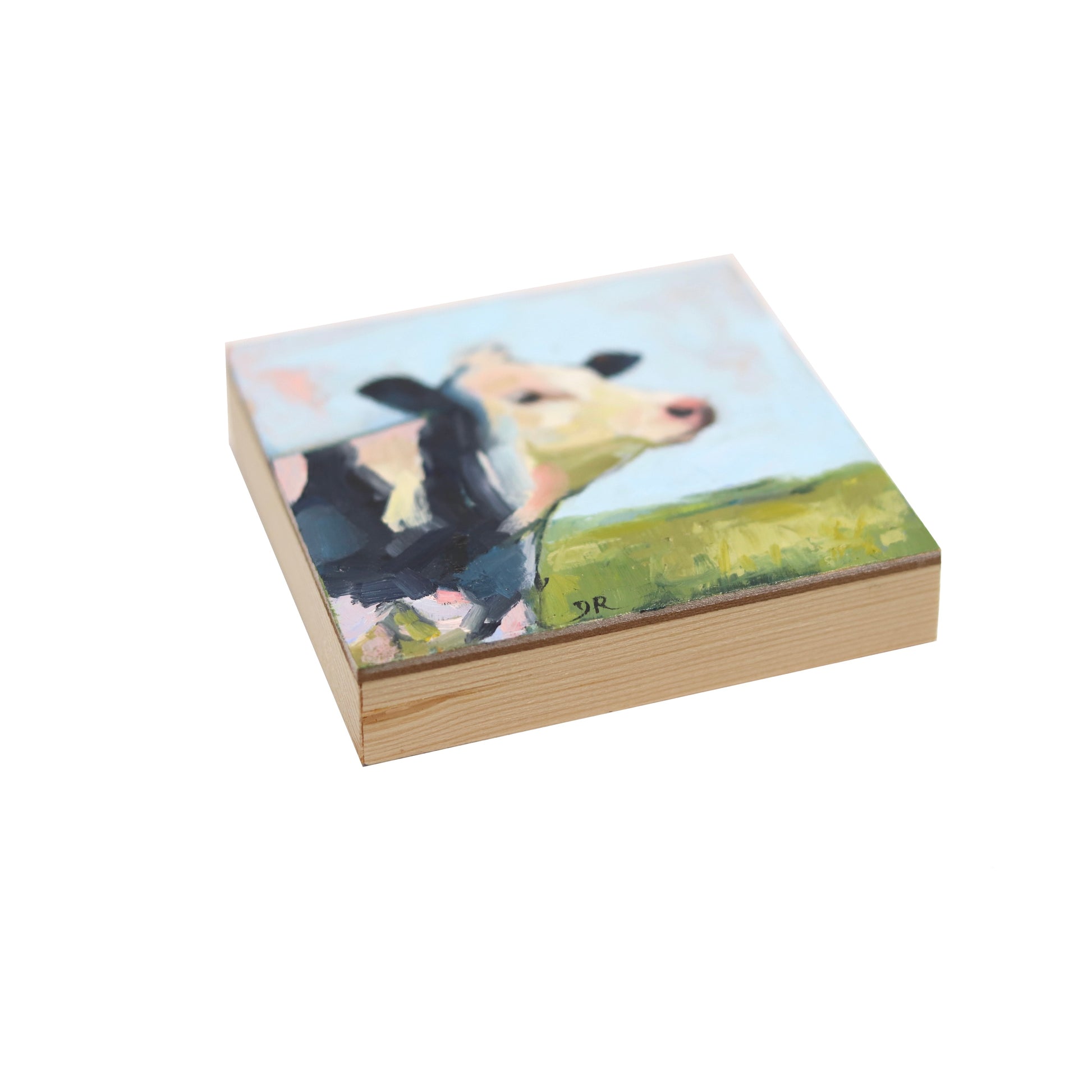 Miniature-oil-painting-Holstein-cow-side-view