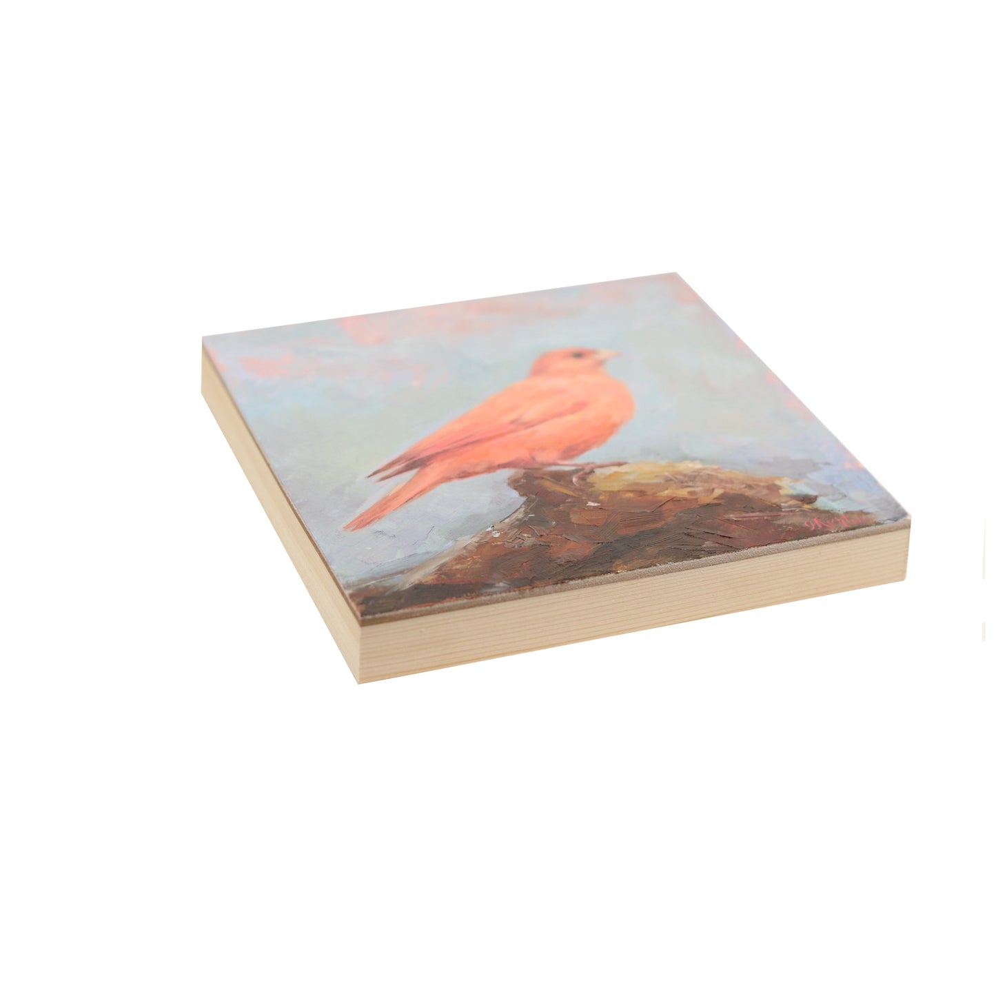 Red Factor Canary on Rock | Original Oil Painting | 6"x 6"