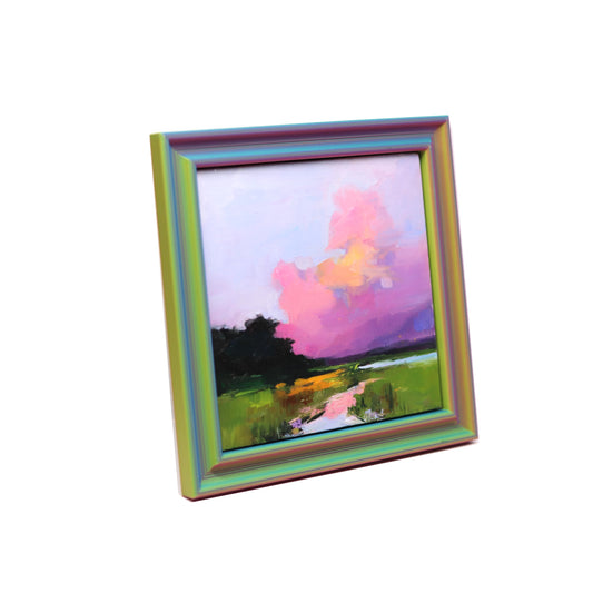 Pink Cloud Landscape | Original Oil Painting | 5x5” Framed Art