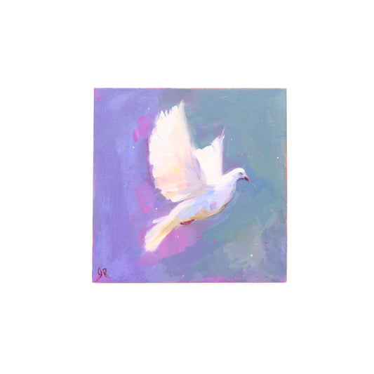 White Dove in Flight | Original Oil Painting | Miniature Art 4”x4”