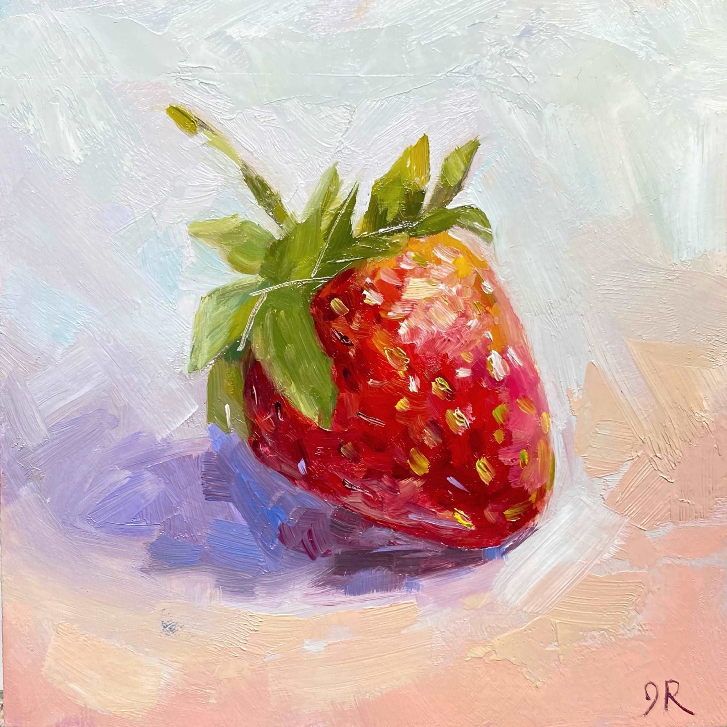 Summer Strawberry | Original Oil Painting | Mini Art 4”x4”