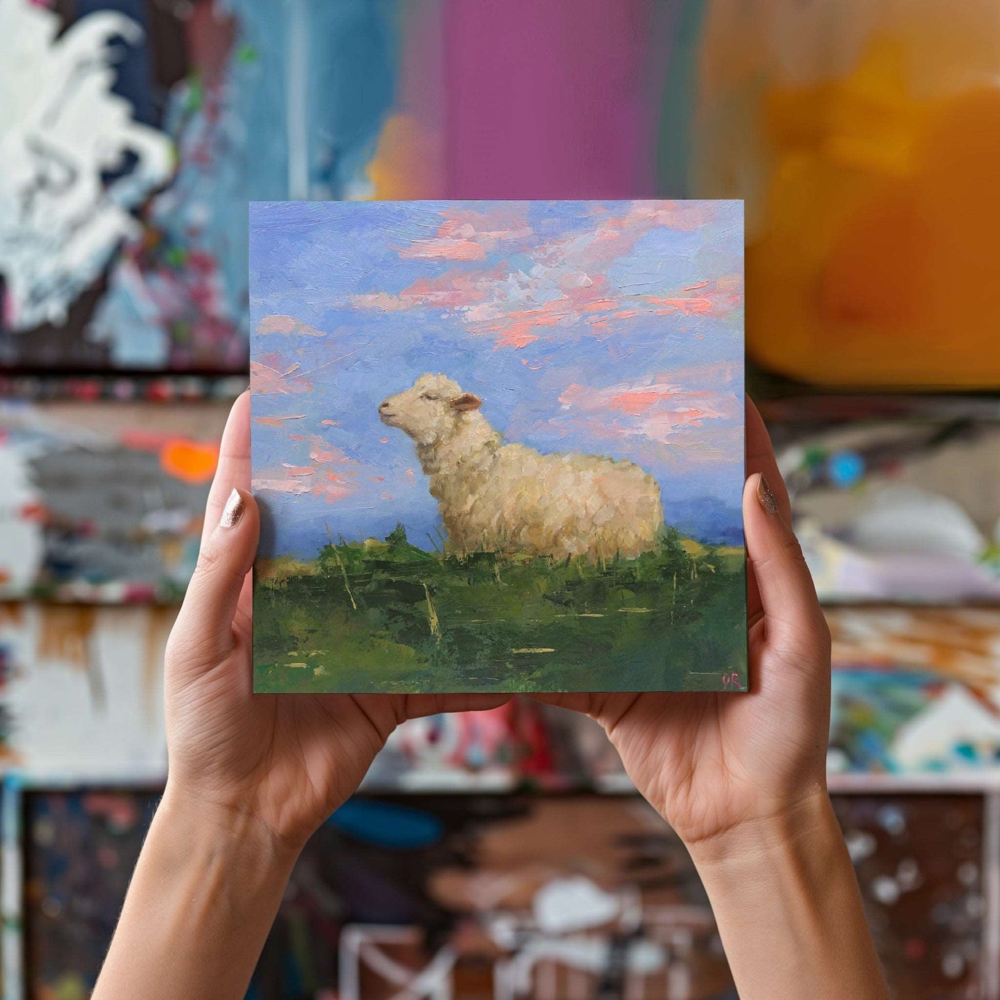 Sheep in Pasture 8 | Original Oil Painting | 6"x 6"