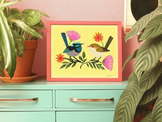 Fairy Wren Pair Illustration Print