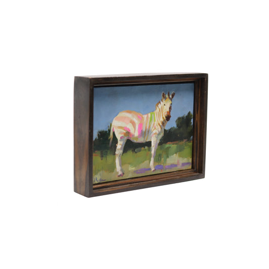 Original Oil Painting | Colorful Zebra 5 | Framed 5”x7”