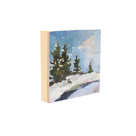 Winter Trees in Snow | Original Mini Oil Painting | 4”x4”