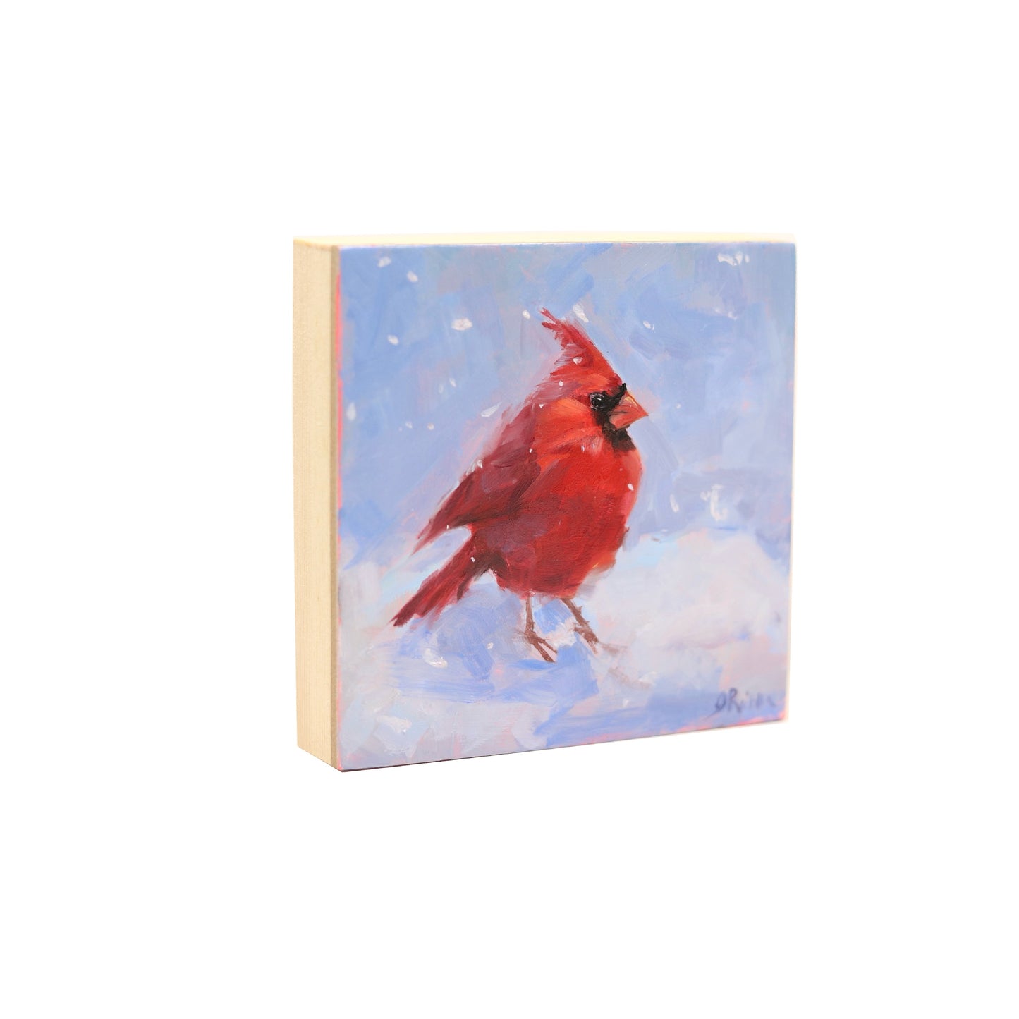 Cardinal in Snow | Original Oil Painting | 4”x4”