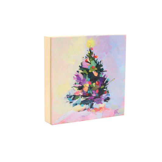 Colorful Christmas Tree | Original Mini Oil Painting | 4”x4”