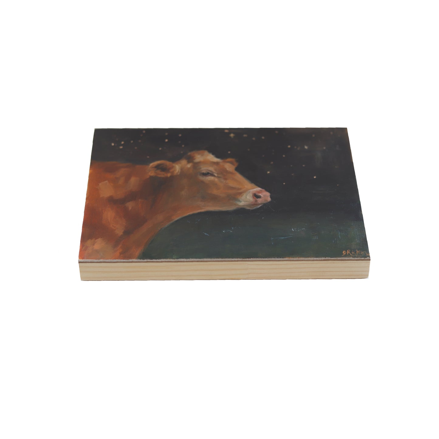 Night Cow Portrait 16 | Original Oil Painting | 6”x8”