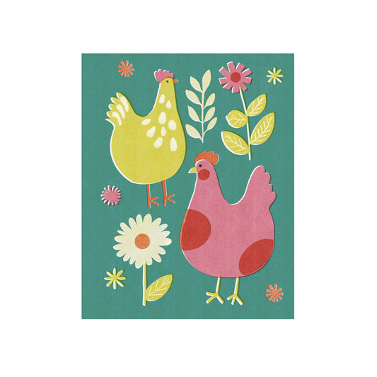 Retro Chickens Illustration Print