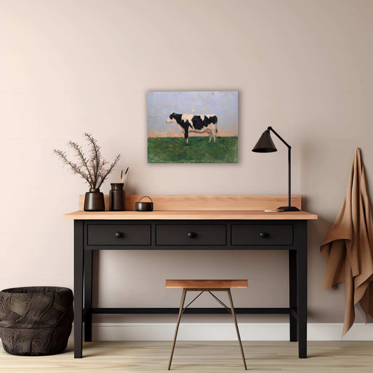 Cow in Twilight Pasture | Original Oil Painting 16x20