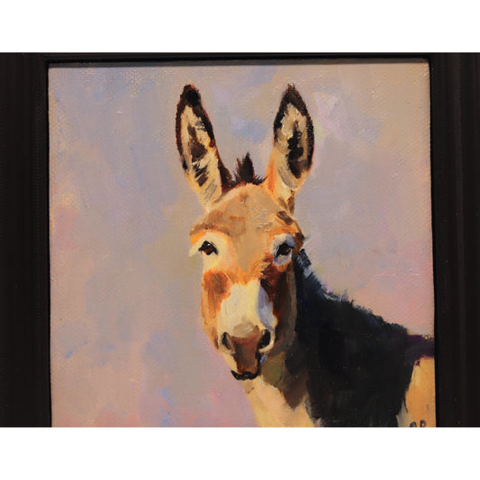 Original Oil Painting | Donkey Portrait 26| 5”x5” Framed Art