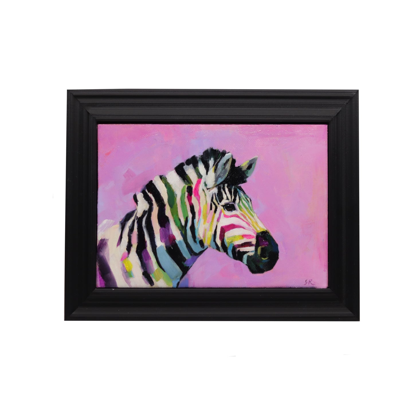 Original Oil Painting | Colorful Zebra | 5"x7" Framed Art