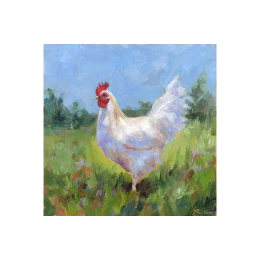 White Leghorn Chicken 6 | Original Oil Painting | 8”x 8”
