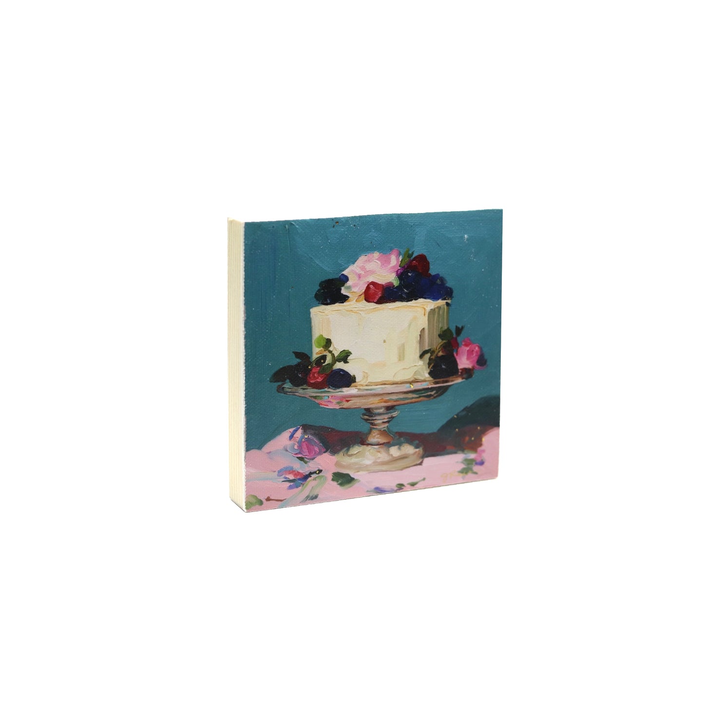 Print on Canvas | Cake with Flowers and Fruit | Hand Detailed Foil  | 5"x5"