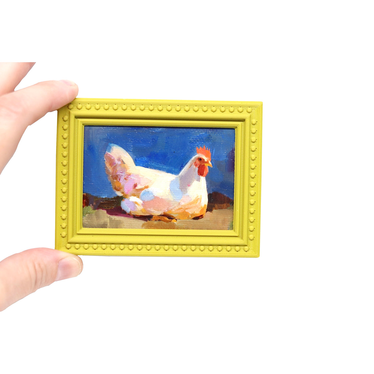White Hen 11 |Miniature Oil Painting | 2x3” Framed