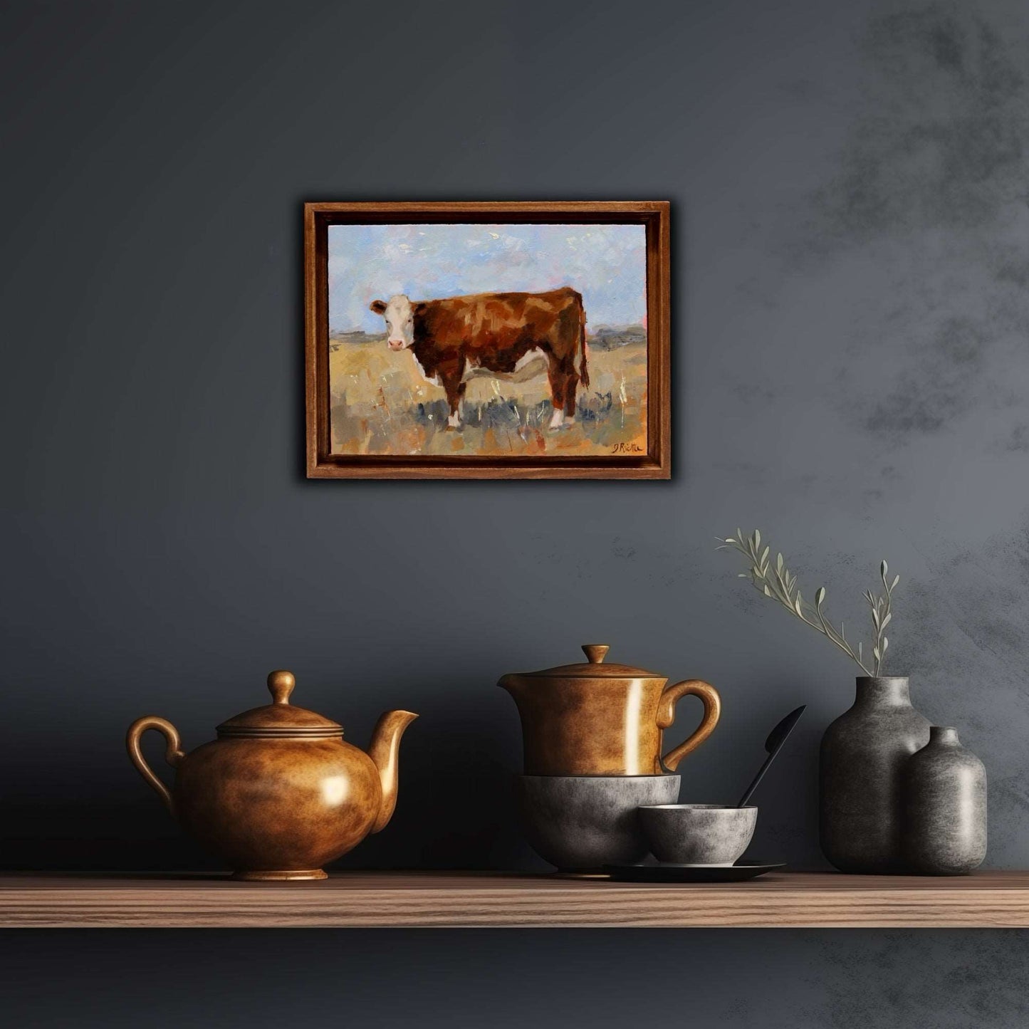 Hereford Cow Portrait 26 | Original Oil Painting | Framed 5”x7”