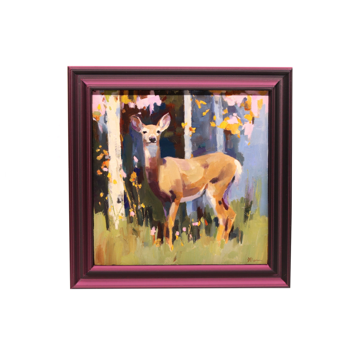 Original Oil Painting | Deer in Fall Forest 7 | 6”x6” Framed