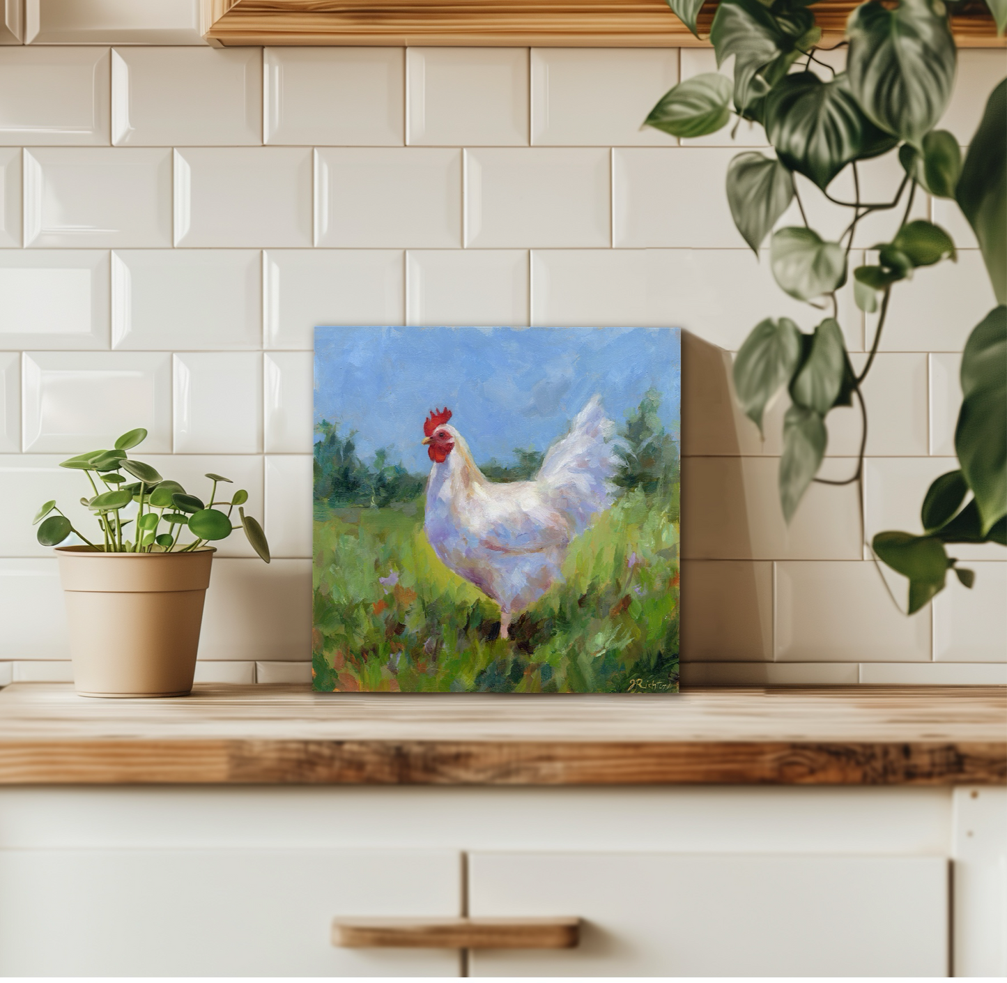 White Leghorn Chicken 6 | Original Oil Painting | 8”x 8”