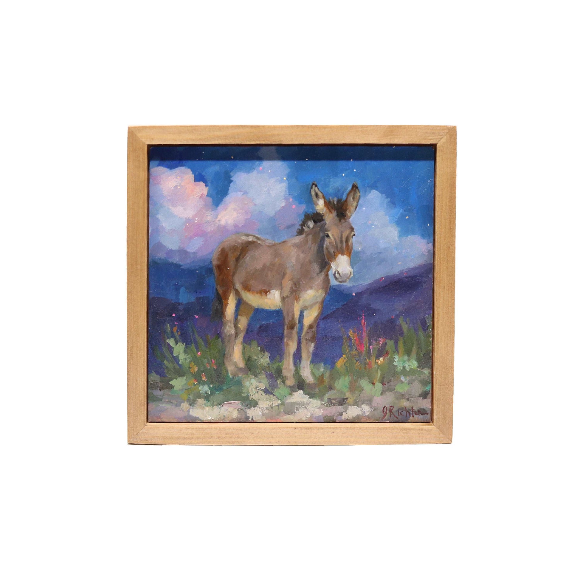 Burro in Landscape 6 | Original Oil Painting | Framed 6"x6"