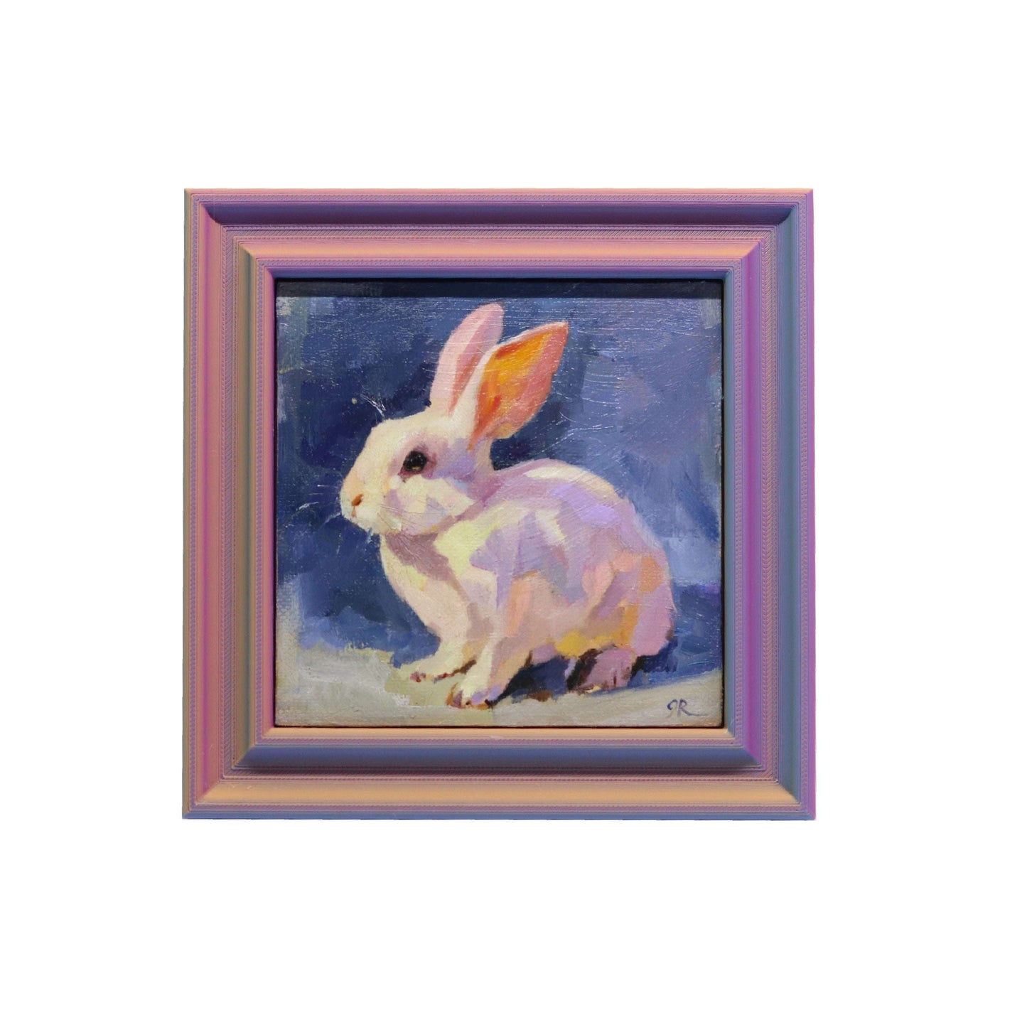 Original Oil Painting | White Bunny 3 | 4”x4” Framed Art